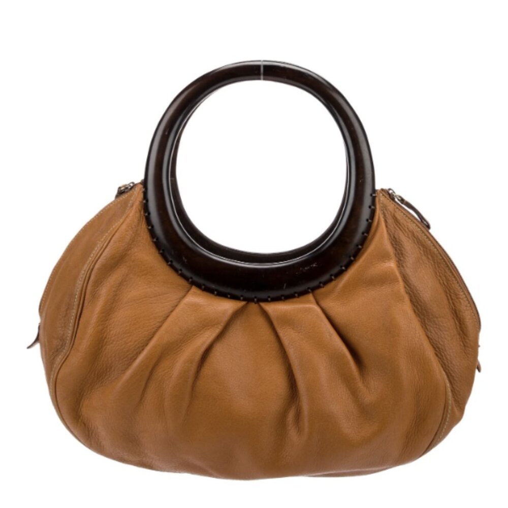Women's Leather Circle-Handle Bag - Tan Oscar De La Renta - Picture 2 of 12